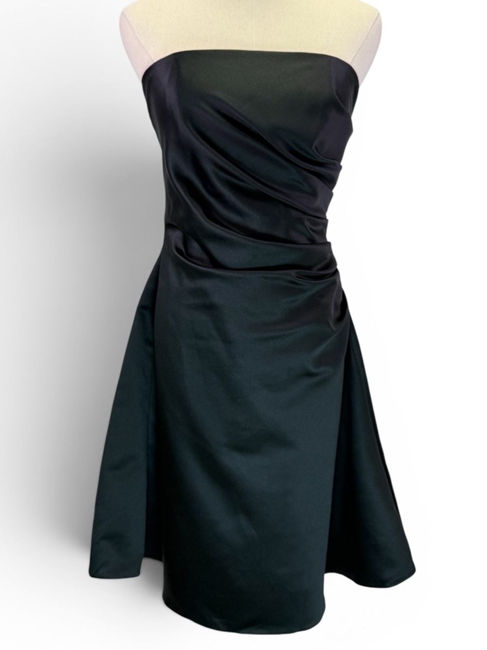 Alfred Angelo Black Satin Formal Strapless A-Line Fit & Flare Ruched Gown